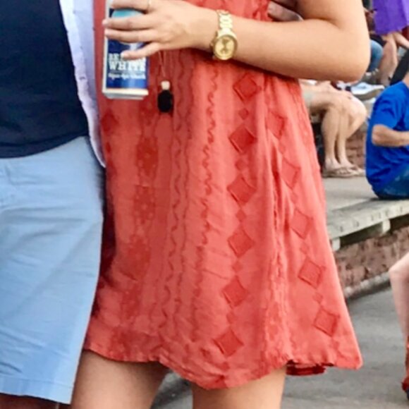 Lush Aztec Embroidered Lace Up Mini Dress - Rust - Picture 2 of 6